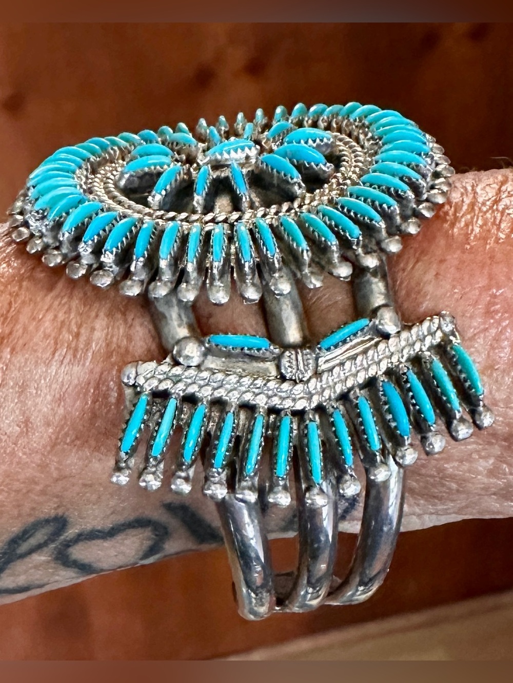 Sterling Silver Turquoise Needlepoint Cuff - Picture 3 of 14